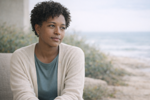 Woman reflecting during individual counseling session at Kaleidoscope Behavioral Health in Flower Mound, TX — representing adult therapy for anxiety and emotional wellness.y